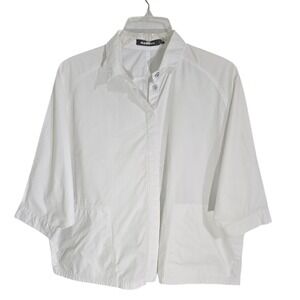 Alembika White Cotton Lycra Boxy Button Down Shirt Oversized Cropped Top Size 2